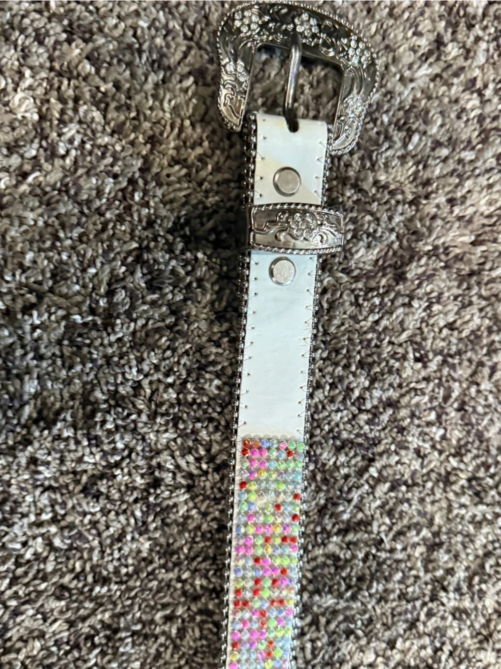 Rhinestone Crystal Studded Belt - White Base with Multicolor Accents